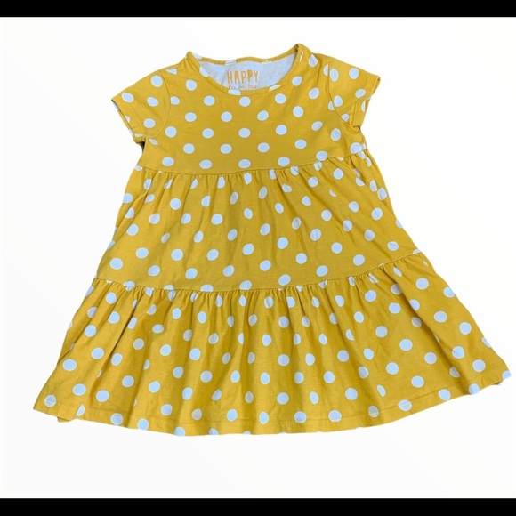 FLORENCE & FRED Large Polka Dot Dress With Ruched Waist Mustard Yellow Girl 5-6Y - Picture 3 of 8